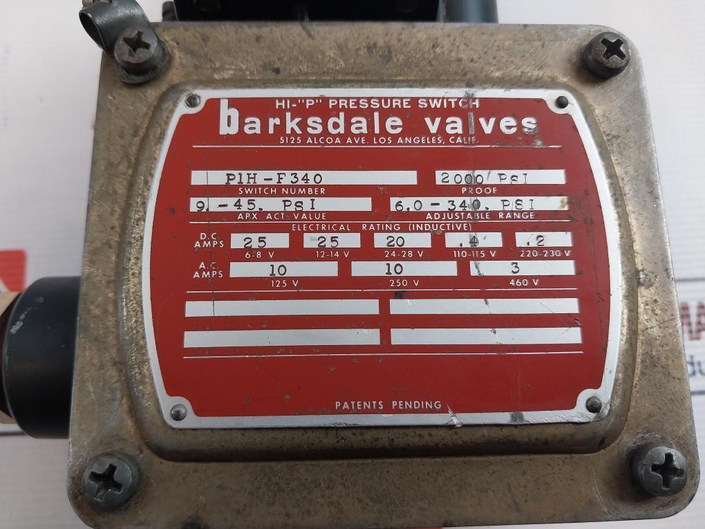 Barksdale P1H-f340 Pressure Switch 2000 Psi