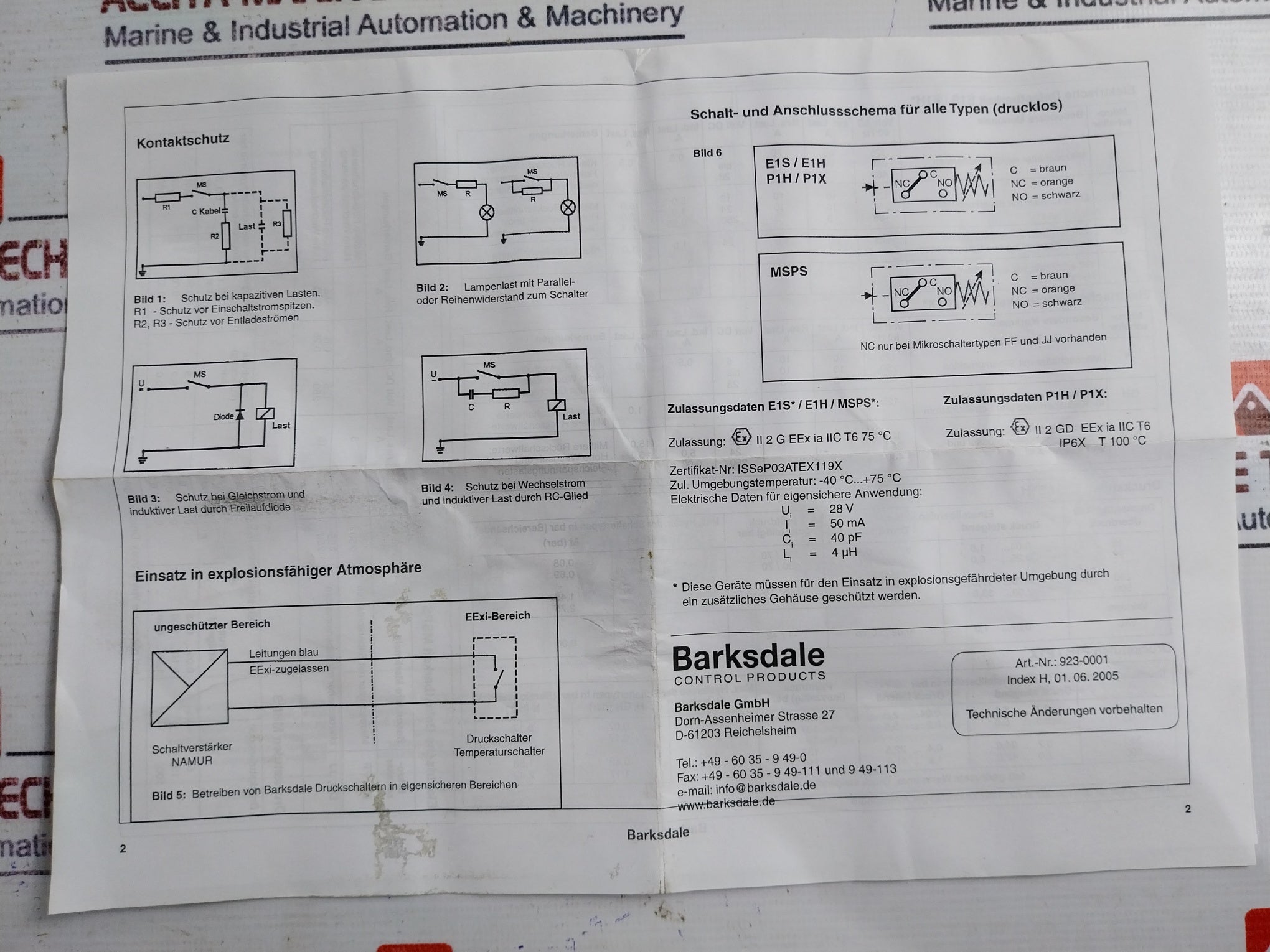 Barksdale P1h-b340 Pressure Switch 0.7-24 Bar 631.10.70.010 Issep03atex119x