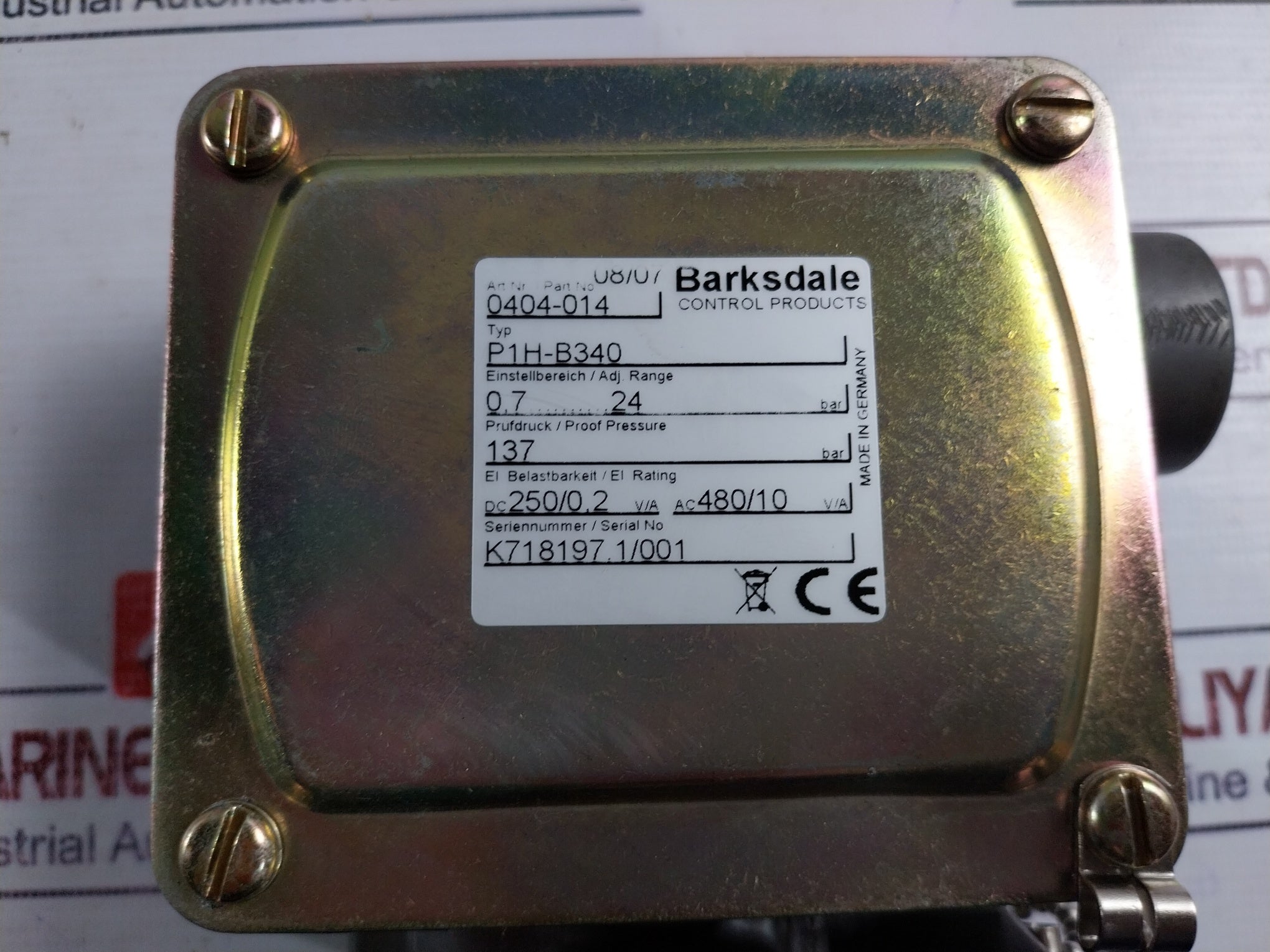 Barksdale P1h-b340 Pressure Switch 0.7-24 Bar 631.10.70.010 Issep03atex119x