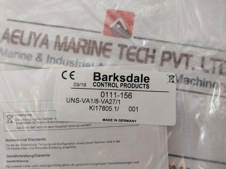 Bsrksdale Uns-va1/8 Va27/1 Float Level Switch Sensor 0111-156
