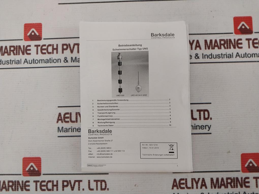 Bsrksdale Uns-va1/8 Va27/1 Float Level Switch Sensor 0111-156