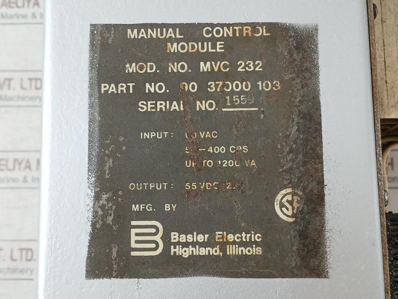 Basler Electric Mvc 232 Manual Control Module 60Vac 55Vdc 20A