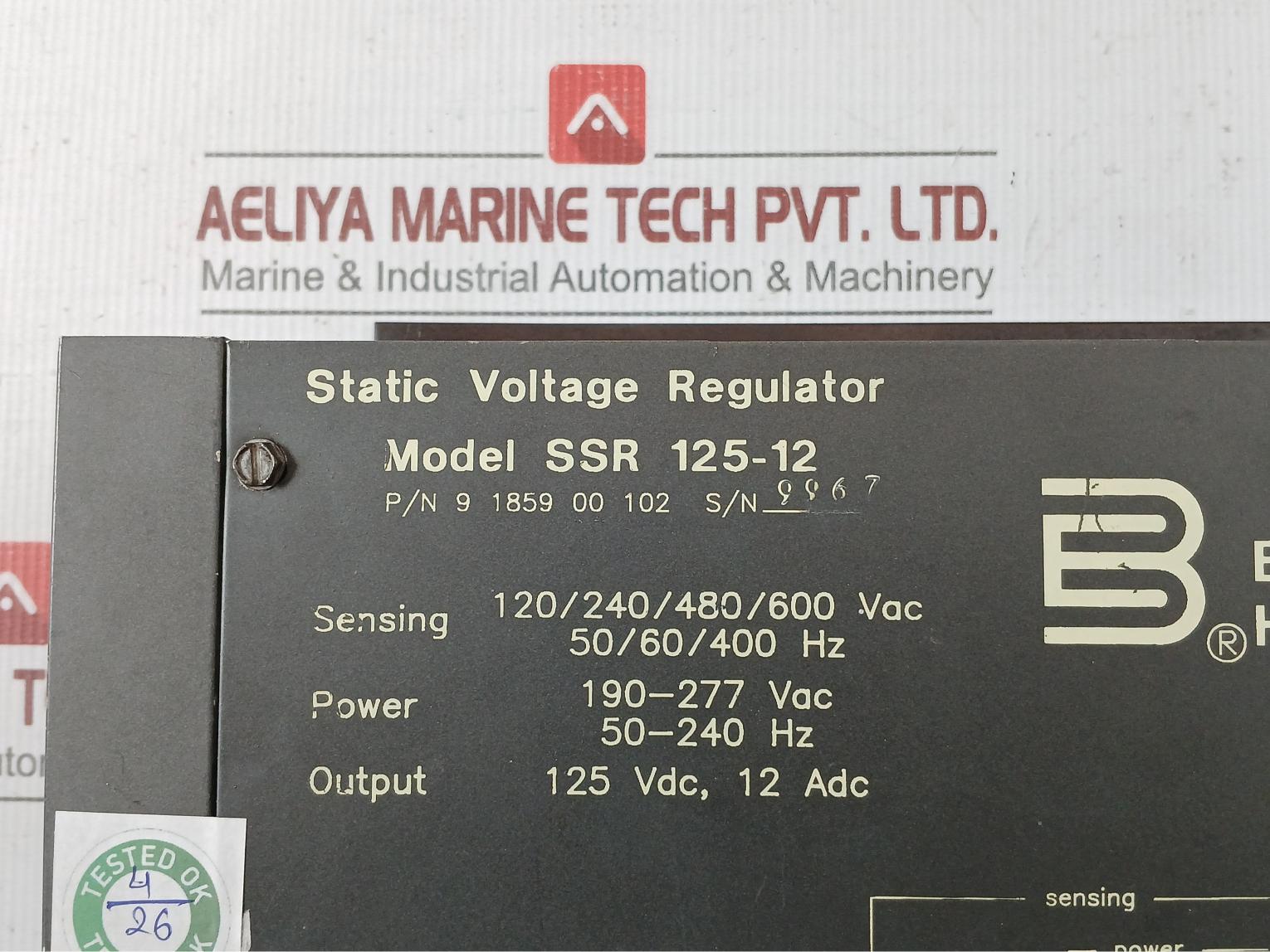Basler Electric Static Retrofit Voltage Regulator 190-277Vac 50-240Hz Ssr 125-12
