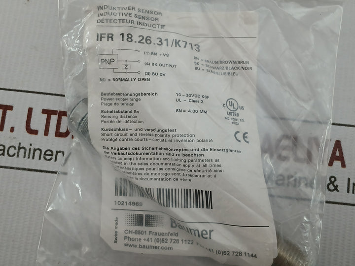 Baumer Inductive Sensor Set 10-30Vdc Part No Ifr 18.26.31/K713