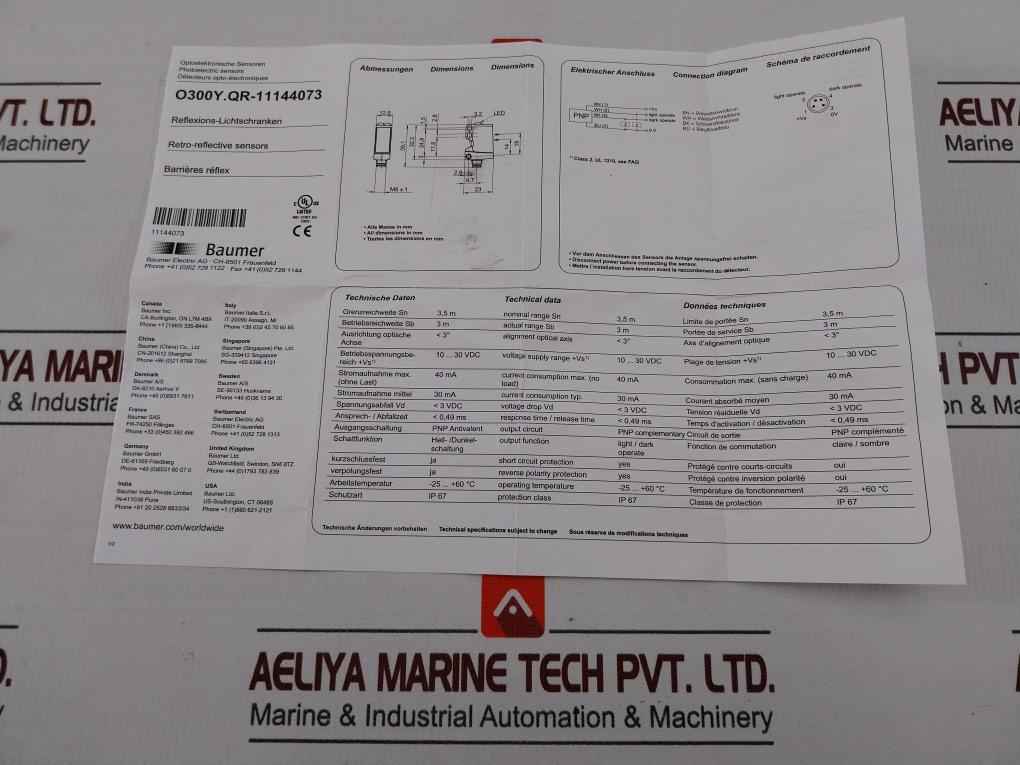 Baumer O300y.qr-11144073 Photoelectric Sensor -25+60c 30vac/3a
