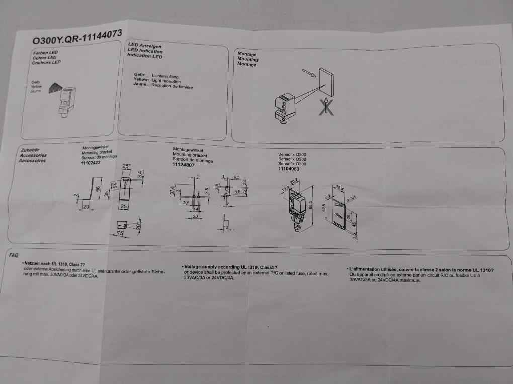 Baumer O300y.qr-11144073 Photoelectric Sensor -25+60c 30vac/3a