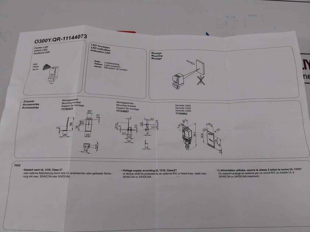 Baumer O300y.qr-11144073 Photoelectric Sensor -25+60c 40ma 3.5m 10-30 Vdc