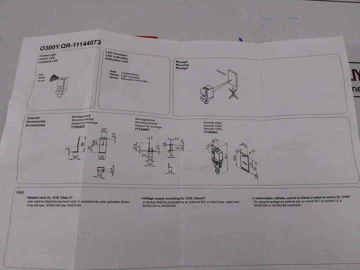 Baumer O300y.qr-11144073 Photoelectric Sensor -25+60c 40ma 3.5m 10-30 Vdc