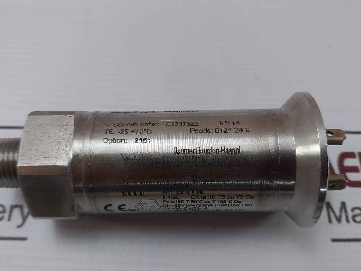 Baumer Y913 Pressure Transmitter 4-20 Ma 11-28 Vdc 0+400 Bar R