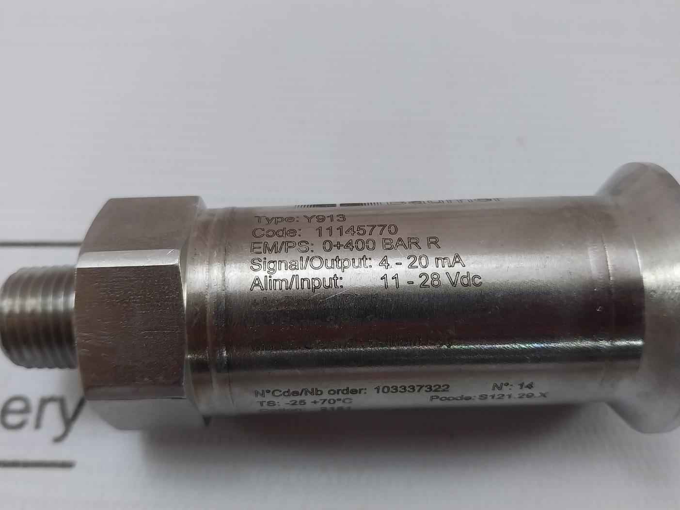 Baumer Y913 Pressure Transmitter 4-20 Ma 11-28 Vdc 0+400 Bar R