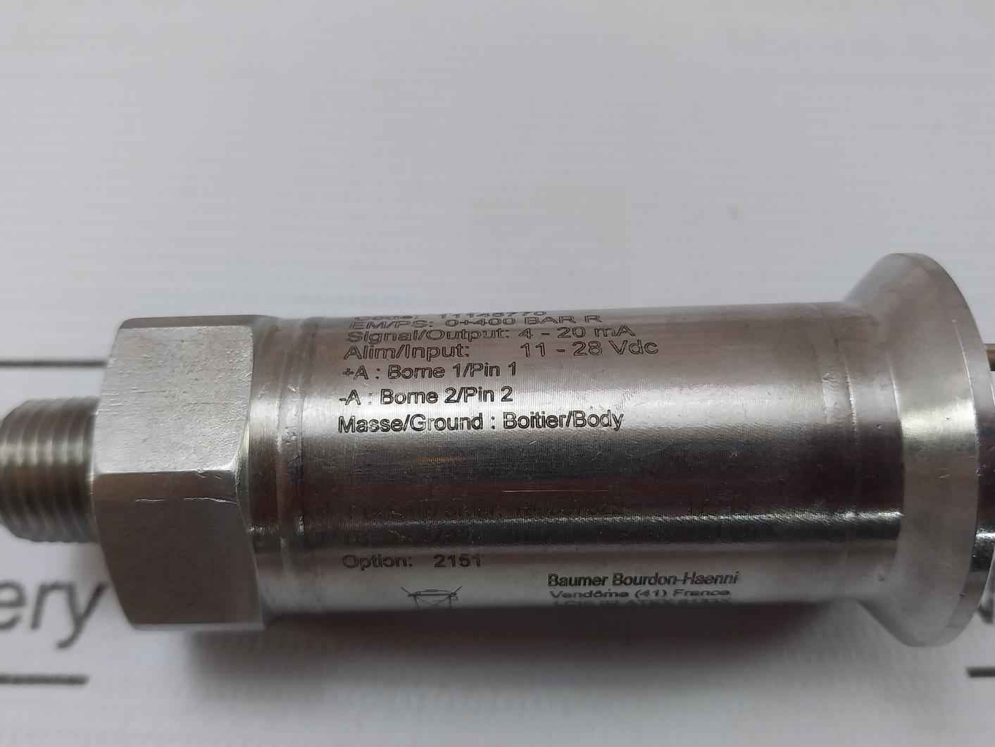 Baumer Y913 Pressure Transmitter 4-20 Ma 11-28 Vdc 0+400 Bar R