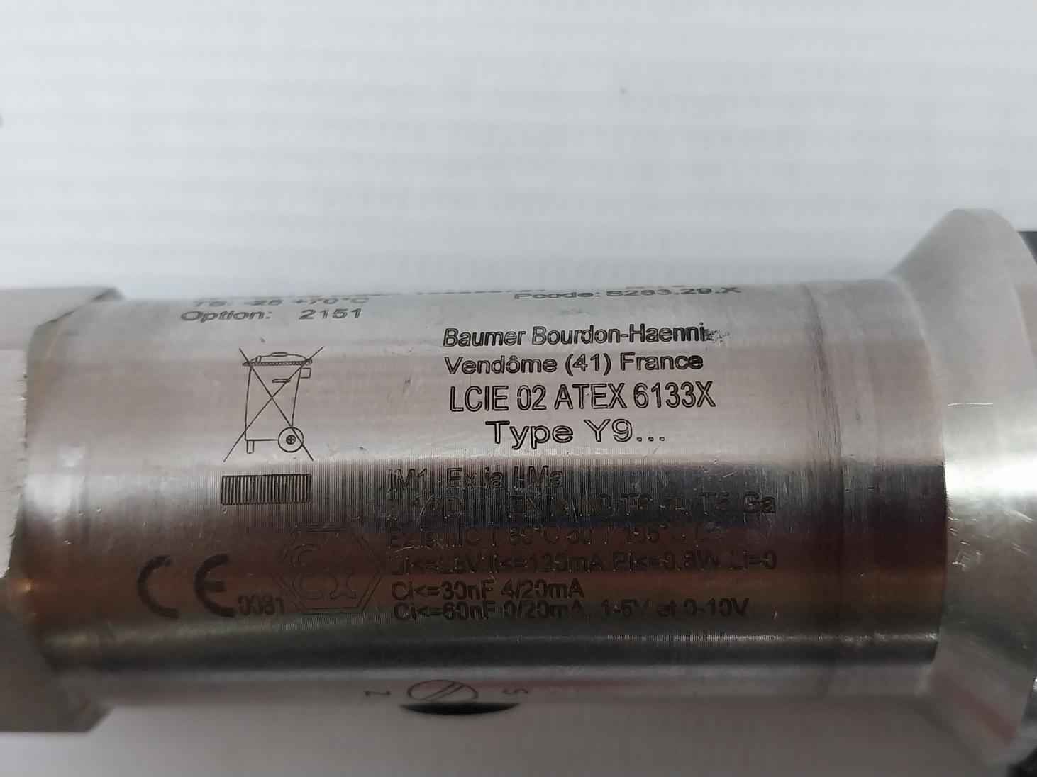 Baumer Y913 Pressure Transmitter 4-20 Ma 11-28 Vdc 0+400 Bar R