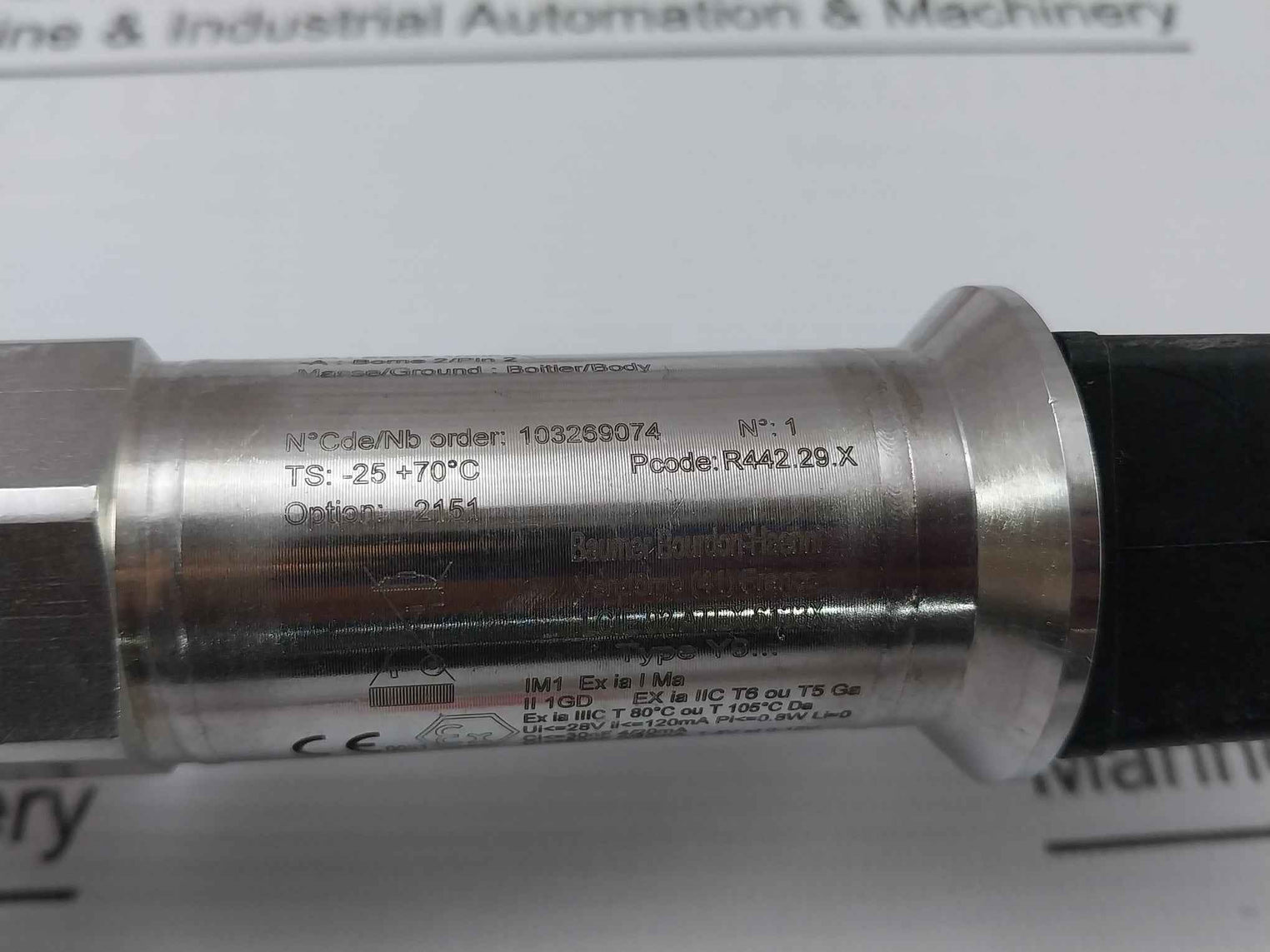 Baumer Y913 Pressure Transmitter 4–20 Ma 11-28 Vdc 11145770