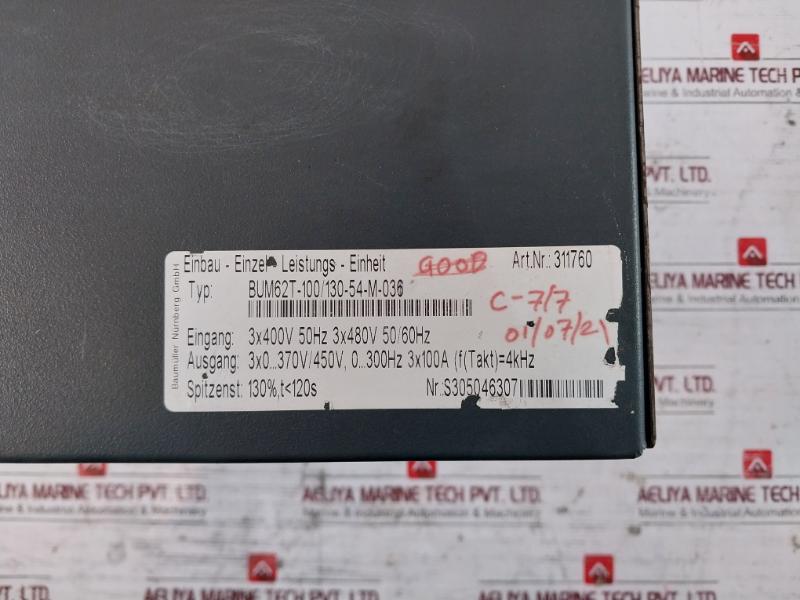 Baumuller Bum62T-100/130-54-m-036 Built Power Unit 3X400V In 3X100A Out M-drive