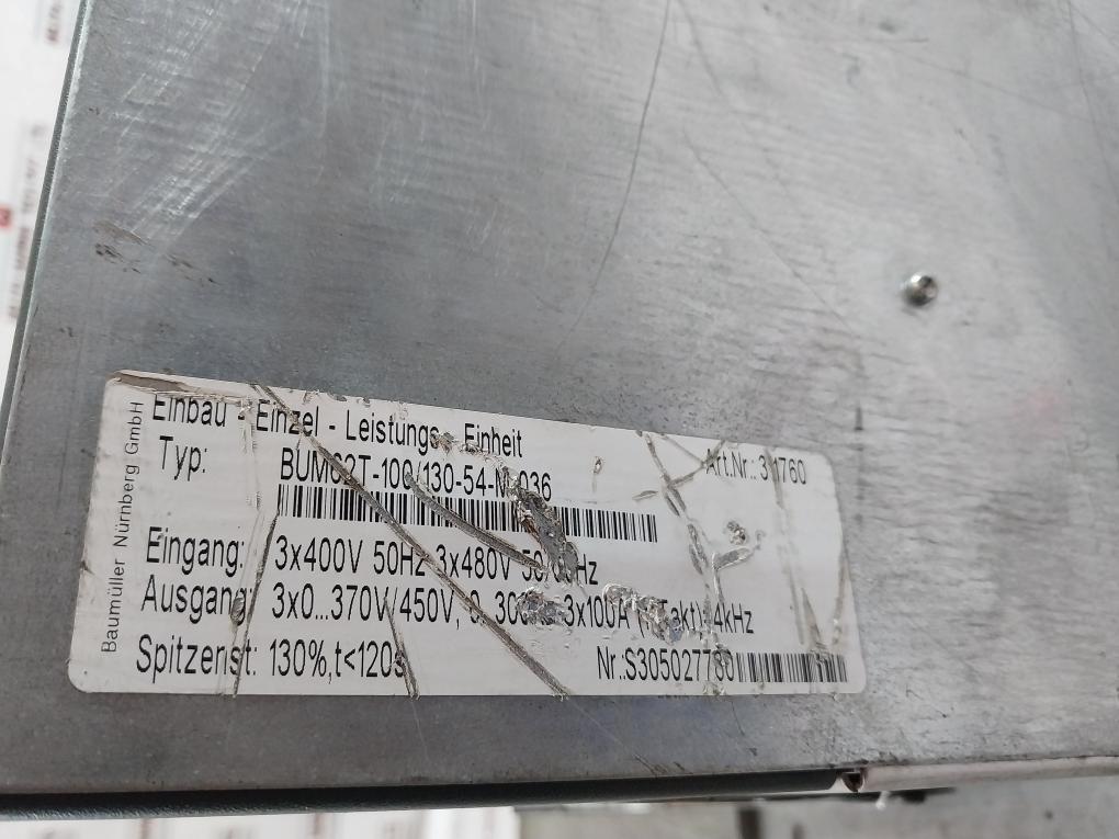 Baumuller Bum62T-100/130-54-m-036 Built In Single Power Unit W/ M-drive