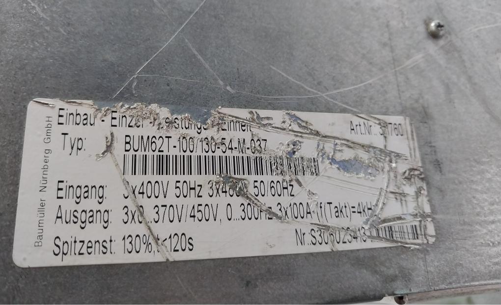 Baumuller Bum62T-100/130-54-m-037 Built-in Single Power Unit S306023413