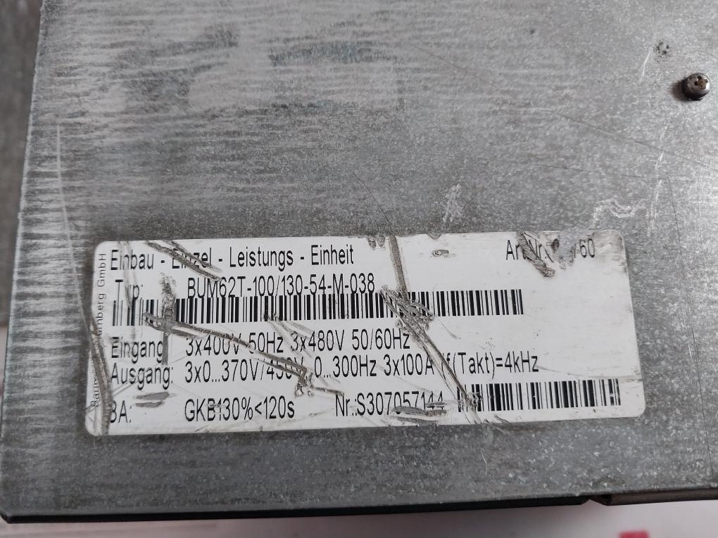 Baumuller Bum62T-100/130-54-m-038 Built-in Single Power Unit W/ Bus 6Mm Drive