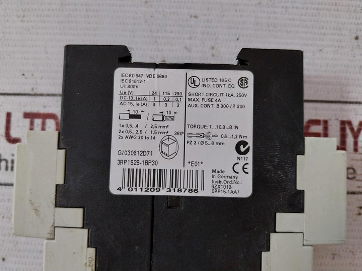 Siemens 3Rp1525-1Bp30 Timing Relay G/030612D71 3Zx1012-0Rp15-1Aa1 220-240Vac