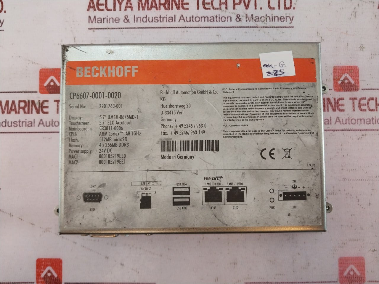 Beckhoff Cp6607-0001-0020 Control Panel Cb3011-0006 4X256Mb Ddr3 512Mb Micro Sd