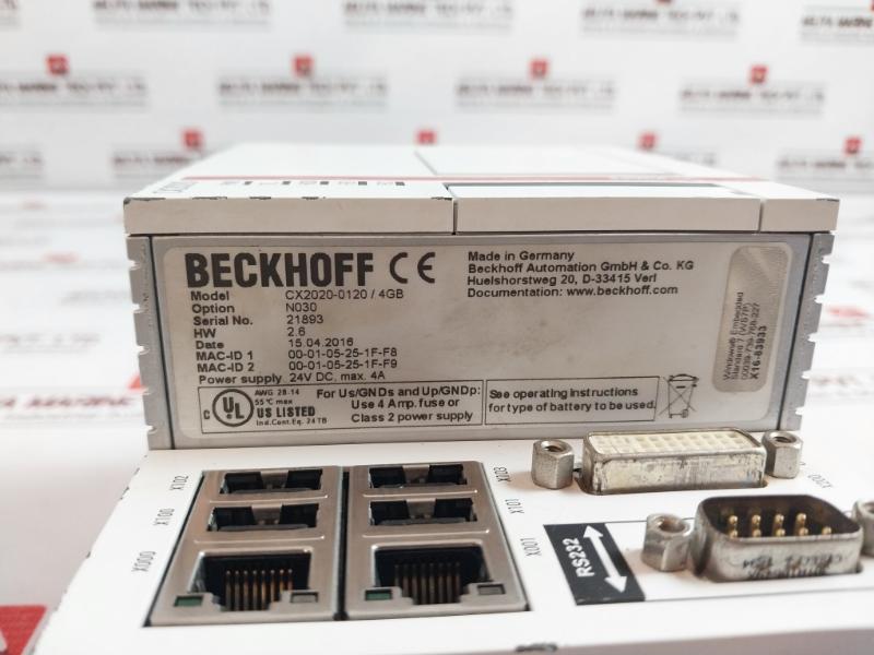 Beckhoff Cx2020 Basic Cpu Power Supply Module Awg 28-14 24Vdc 4A N030