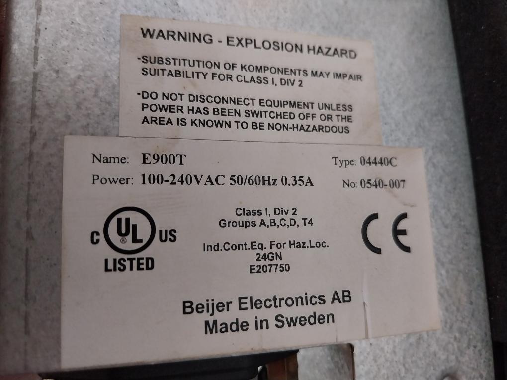 Beijer Electronics E900T Hmi Display Panel 0540-007 50/60Hz