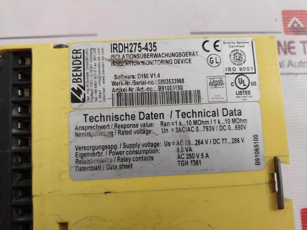 Bender Irdh275-435 A-isometer Insolation Monitoring Device