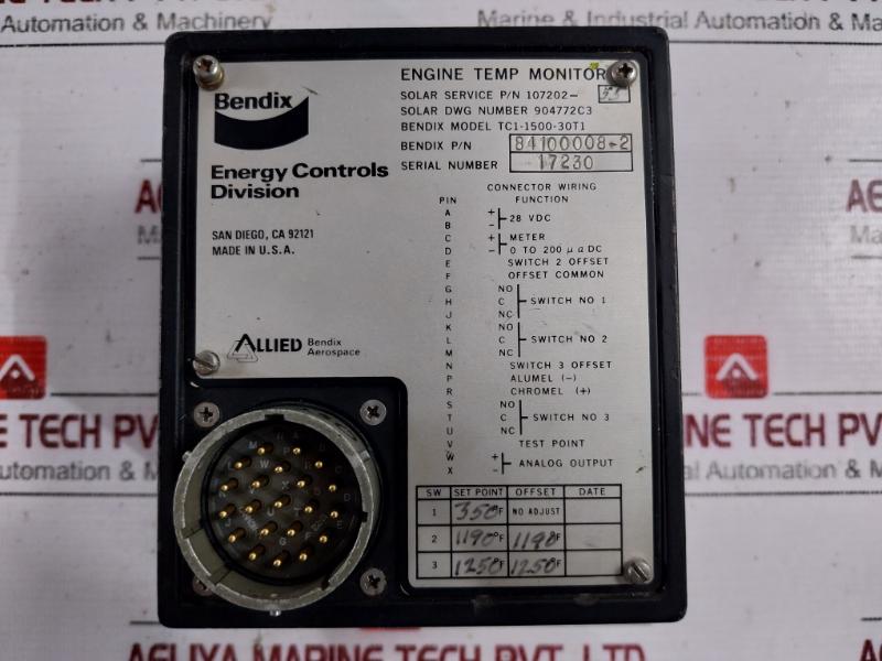 Bendix Tc1-1500-30T1 Engine Temperature Monitor 28Vdc 107202-55