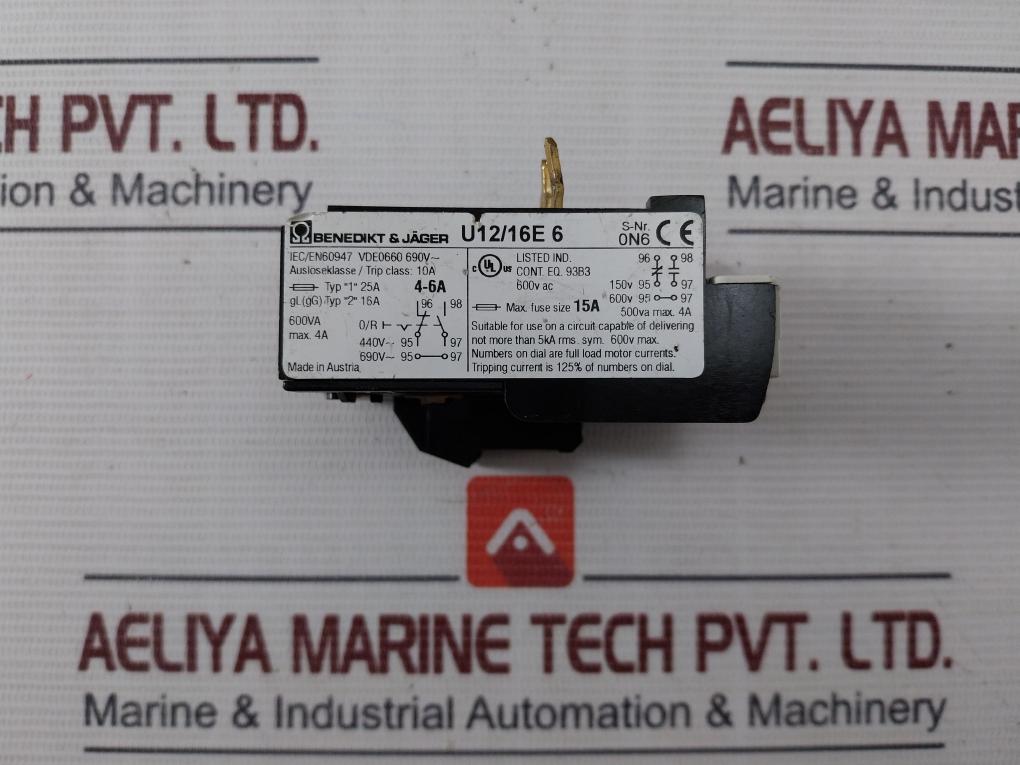 Benedikt & Jager U12/16E 6 Thermal Overload Relay 4-6A 440V 14Awg