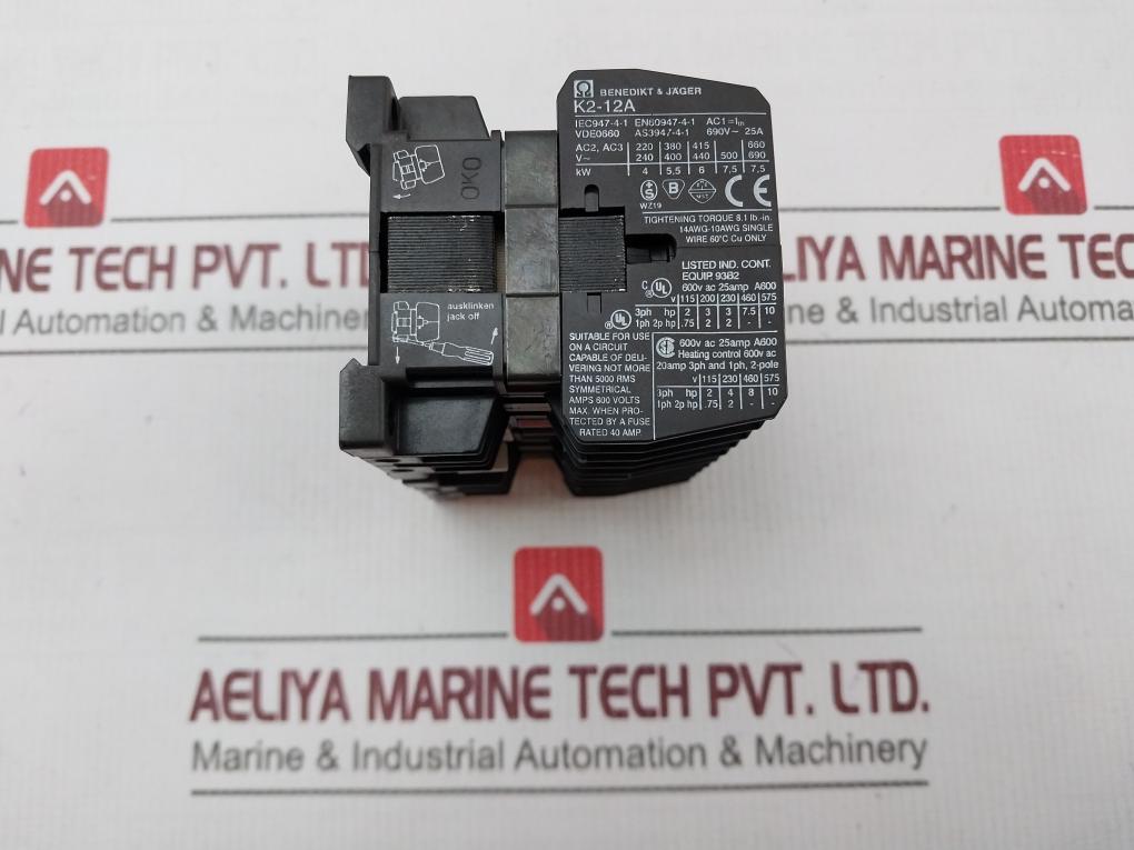 Benedikt & Jager K2-12A10 Contactor 220-240V 50Hz 20 Amp 3Ph And 1Ph, 2-pole