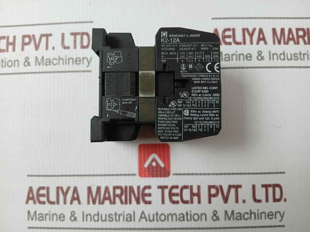 Benedikt & Jager K2-12A10 2 Pole Contactor Relay 14 Awg –10 Awg 690V-25A