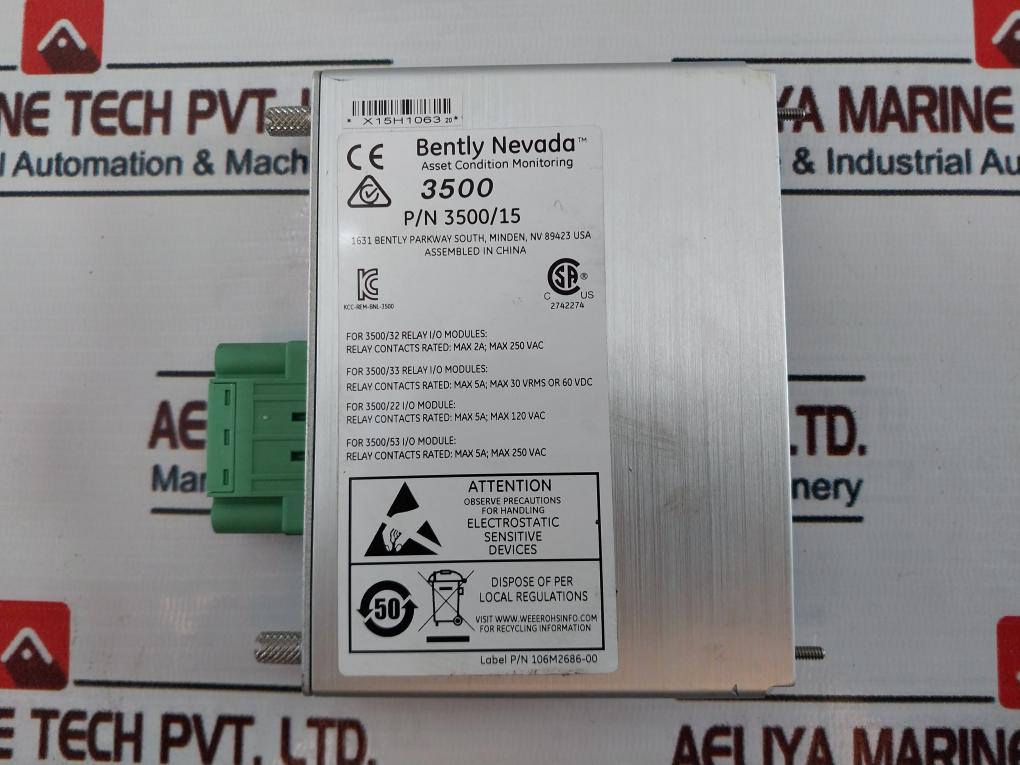 Bently Nevada 106M1081-01 Power Input Module 3500/15, 85-264 Vac 2.8A 47-63Hz