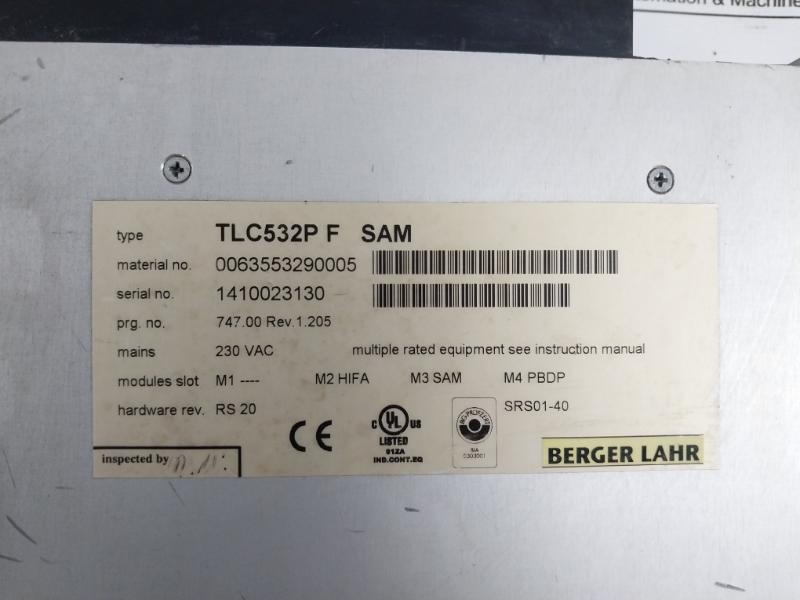 Berger Lahr Twin Line Tlc532p F Sam Line Servo Drive 230 Vac Srs01-40 Rev 1.205