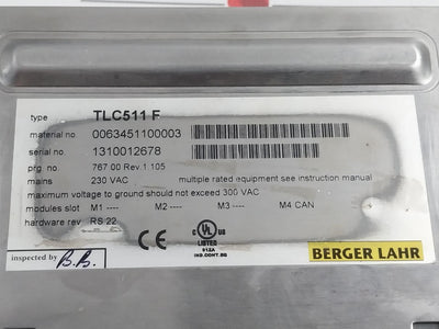 Berger Lahr Tlc511 F Stepper Drive Motor Speed Control Rev-1.105