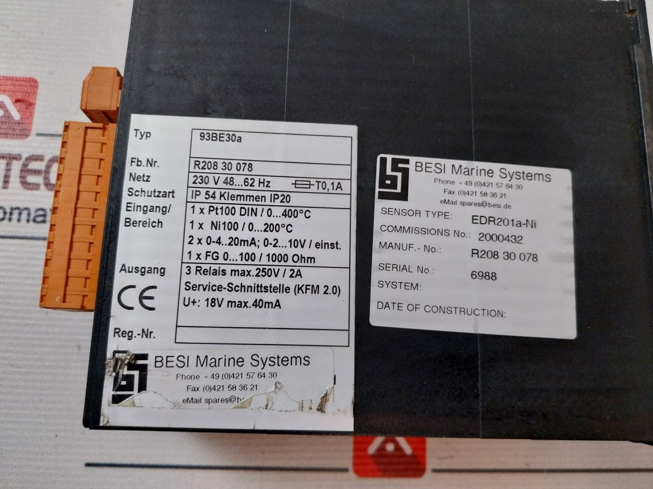 Besi Marine Systems 93Be30A Temperature Control / Sensor Edr201A-ni