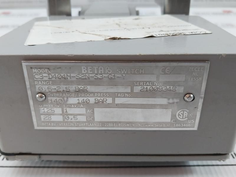 Beta Pressure Switch 0.5-2.5 Bar/0-250 Kpa C3-d404M-s2N-s3-g1-y