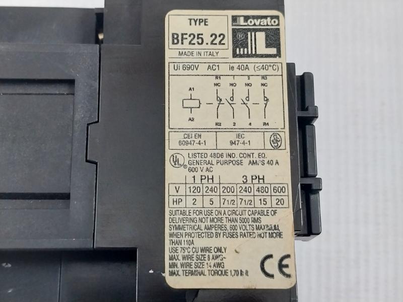 Bf25.22 Lovato Contactor 40A/600Vac