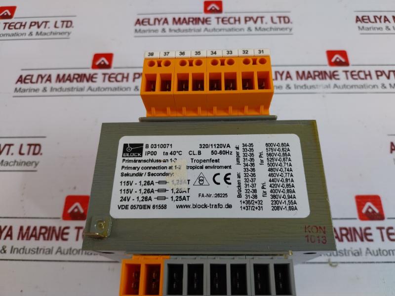 Block B 0310071 Control Voltage Transformer 320/1120va Ip00