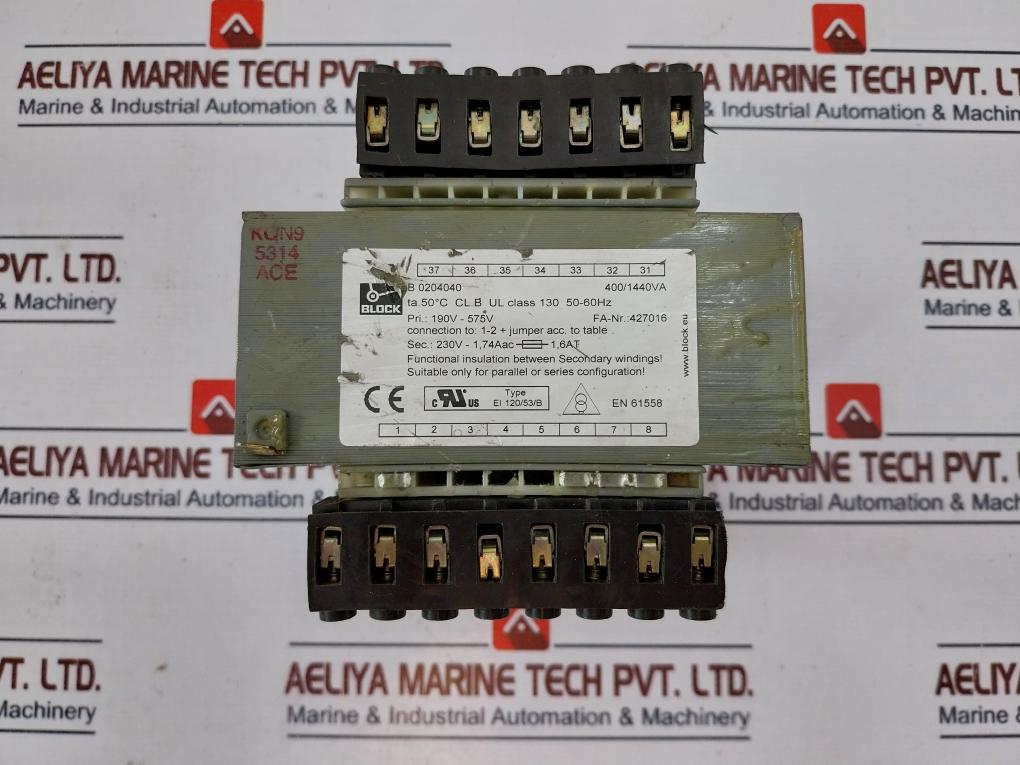 Block Ei 120/53/B Transformer Class 130 190V-575V 50/60Hz