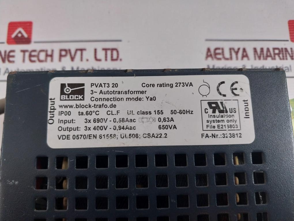 Block Pvat3 20 3~Autotransformer 50-60Hz