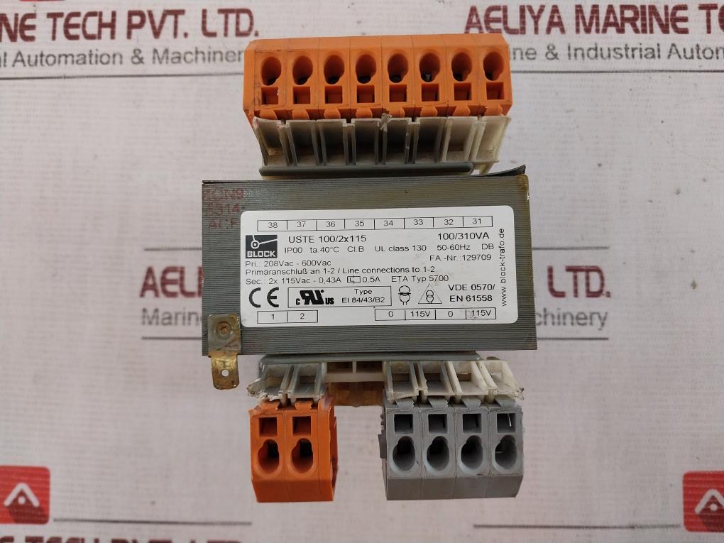 Block Uste 100/2X115 Transformer 129709 100/310Va 50-60Hz Db 208Vac-600Vac