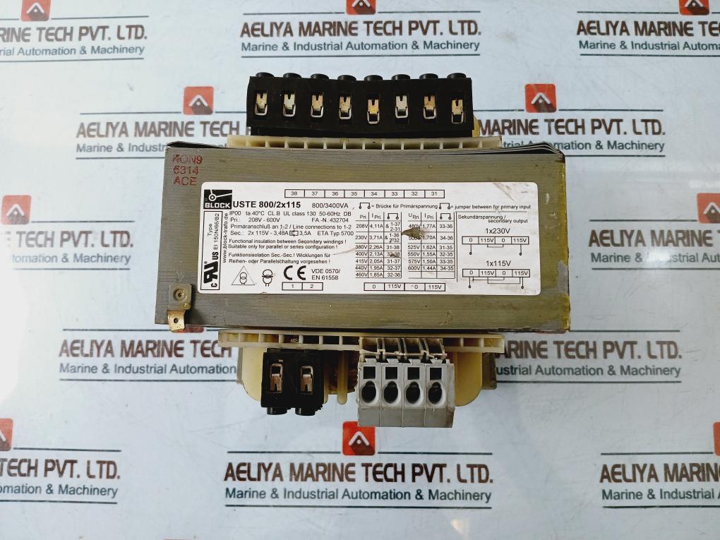 Block Uste 800/2X115 Universal Control Transformer Ip00 208V-600V 800/3400Va