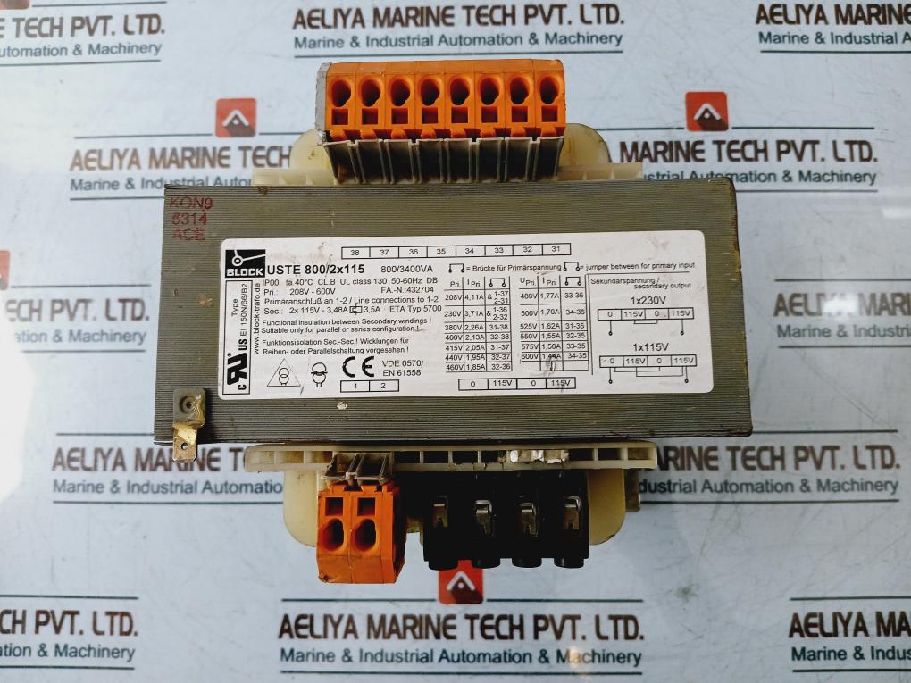 Block Uste 800/2X115 Universal Control Transformer Ip00 208V-600V 50/60Hz