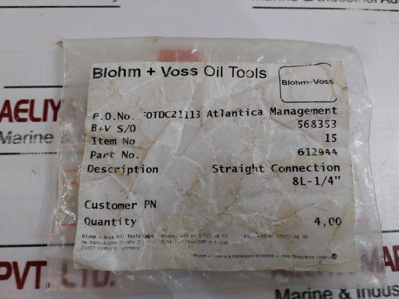 Blohm + Voss 612944 Straight Connection 8L-1/4”