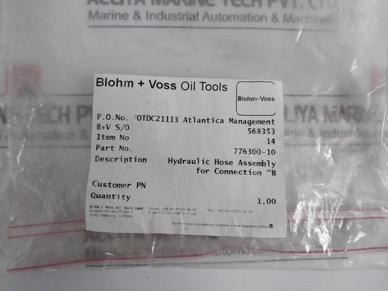 Blohm + Voss 776300-27-fbsb Hydraulic Hose Assembly For Connection