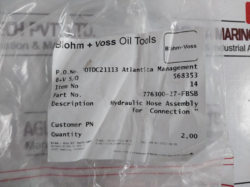 Blohm + Voss 776300-27-fbsb Hydraulic Hose Assembly For Connection