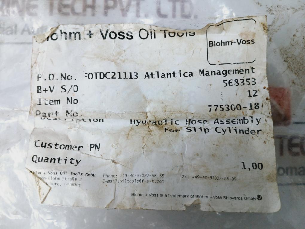 Blohm+Voss 775300-18 Hydraulic Hose Assembly