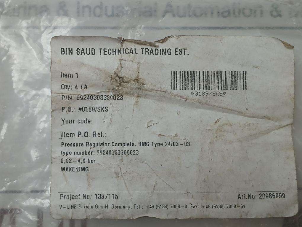 Bmg Pressure Reducer Regulator Max 4 Bar 24/03-03