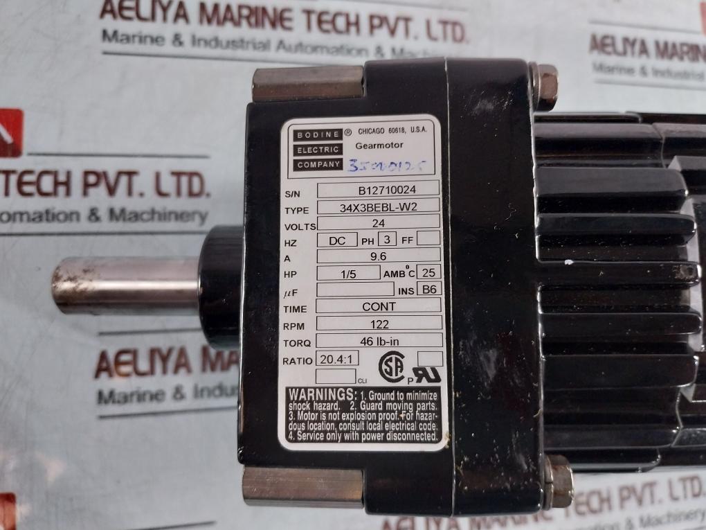 Bodine 34X3BEBL-W2 Gear Motor 24VDC 9.6A 1/5HP 122RPM 46LB-IN