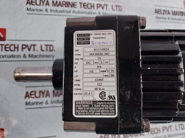 Bodine 34X3BEBL-W2 Gear Motor 24VDC 9.6A 1/5HP 122RPM 46LB-IN