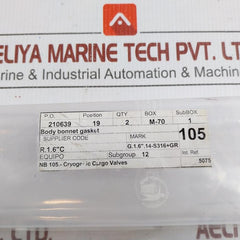 Body Bonnet Gasket For Cryogenic Cargo Valve Vvl-0283.064 Poyam
